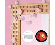 Relaxdays 10027249_52 Guirlande lumineuse, 20 LED, à piles pour mariages, St Valentin, limière chaude blanche, roses, plastique, 4 x 5 x 340 cm