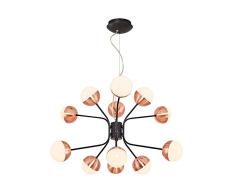 Homemania Lampe Ã suspension Kosmos en forme de sphÃ¨re, noir, cuivre en mÃ©tal, 64 x 64 x 120 cm, 12 LED x max 60 W, 6000 lm, 3000 K, lumiÃ¨re blanche naturelle