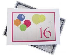 White Cotton Cards Album Photo 16th Birthday avec Ballons Fluo Ã Paillettes, Blanc, Petit