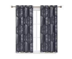 Deconovo Rideaux Occultants Ã Oeillet Salon Abstract Argente Motif Anti Chaleur Isolation Thermique FenÃªtre pour Enfant Chambre 2 Pcs, Gris FoncÃ©, 117x138cm