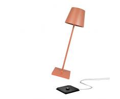 Zafferano Poldina Pro - Lampe de table LED à intensité variable en aluminium, Protection IP54, Utilisation intérieure/extérieure, Base de chargement par contact, H38cm, Prise UE - Rouge