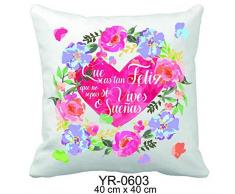 Alex Bog Coussin Que Seas Tan Feliz. Heart/Flowers Référence RM Textiles Home Unisexe Adulte, Multicolore 40 x 40 cm