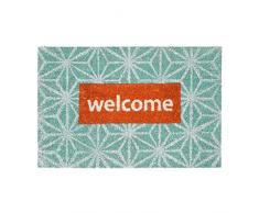 Relaxdays Paillasson fibres de coco tapis de sol porte entrée WELCOME 60x40 cm antidérapant PVC, gris/rouge, 40x60x1,5 cm