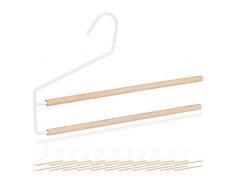 Relaxdays 10029423_49 Pantalon Set 12, Gain de Place, Cintre Multiple, 2 traverses Bois, Jupes, mÃ©tal, Blanc Nature, Fer, Lot