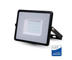V-TAC 402 Projecteur 30W sécurité extérieur étanche avec Verre Samsung LED Noir Corps Gris IP65 6400K Blanc 2400 lumens, Die Cast Aluminium