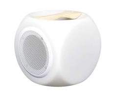 Cube lumineux enceinte bluetooth sans fil poignée bois LED blanc/multicolore dimmable CUBY PLAY 18cm avec télécommande