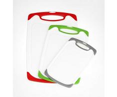 Esmeyer 303 030 3 pièces Ensemble de Planches à découper avec Bords colorés, Plastique Blanc