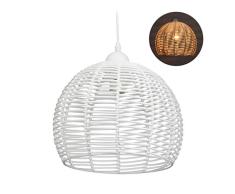 Relaxdays 10028383 Lampe en rotin, plafonnier, suspension, salon, salle Ã manger, Douille E27,40 W, 1 ampoule HxD 120x28 cm,blanc, mÃ©tal, plastique, 120 x 28 x 28 cm