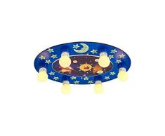 Homemania Lampe de Plafond Stars Plafonnier Rond Mural Bleu Bois 55 x 42 x 6 cm 6 x E27 24 W