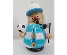 SIGRO sphérique Football Fumeurs Figure Brûle-encens avec écharpe en Tricot et Drapeau, 12 x 6 x 7 cm, Noir/Jaune, Bois Dense, Bleu Clair/Blanc, 12 x 6 x 7 cm