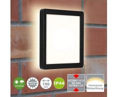 Briloner Leuchten 3010-015 extÃ©rieur LED, Applique Murale dextÃ©rieure avec Effet de rÃ©tro-Ã©clairage, 8 Watt, 1.200 Lumen, 4.000 Kelvin, Blanc/Noir, CarrÃ©, 190x190x28mm (Lxlxh)