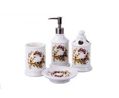 GMMH Maison de Campagne Vintage badset Papillons Salle de Bain Set daccessoires Distributeur de Savon Brosse WC Céramique (Lot de 4)