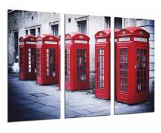 Tableau Moderne Photographique, Impression sur bois, Paysage de la ville de Londres, cabine tÃ©lÃ©phonique rouge, gris, 97 x 62 cm, ref. 27016