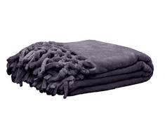 Enjoy Home P021GRF130180 Plaid Flannel avec Franges Gris, Polyester, 55x30 cm