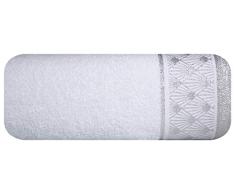 Eurofirany Lot de 3 Serviettes de Toilette en Coton Blanc Doux avec Coutures géométriques Motif géométriques 70 x 140 cm