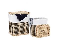 Relaxdays 10021503_188 Panier a Rectangle rotin Lot de 2 Coffre Salle de Bain Corbeille Sac Linge, Nature, Naturel/Noir, Standard