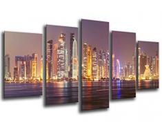 Tableau Moderne Photographique, Impression sur bois, Ville de nuit, gratte-ciel, 165 x 62 cm, ref. 26081