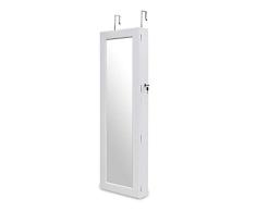 Todeco - Armoire Ã Bijoux avec Miroir, Miroir de Rangment - MatÃ©riau: MDF - Dimensions du miroir: 1081 x 250 x 3 mm - avec tiroirs infÃ©rieurs, 120 x 38 x 9 cm, Blanc, Crochet pour porte