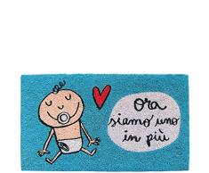 laroom Paillasson Motif Ora Siamo Uno in piÃ¹, Jute and Base antidÃ©rapante, Bleu, 40Â x 70Â x 1,8Â cm