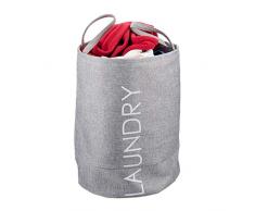 Relaxdays 10023692_111 Sac Pliable avec Anse 55 litres Panier Rond Corbeille Linge Sale Pliant H x D: 55 x 50 cm, Gris