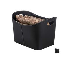 relaxdays 10028790_60 Panier Ã bÃ»ches XL, Range Bois de cheminÃ©e, revues Porte-journaux Similicuir, Noir