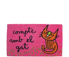 laroom Paillasson Motif Compte amb el Gat, Jute and antidérapant, Rose, 40 x 70 x 1,8 cm