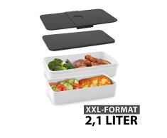 cloer 800S1-1 BoÃ®te Ã dÃ©jeuner XXL sans BPA 2,1 l (1200 + 900 ML) Bento Box Lunch Care System Couvercle Ã©tanche 2 Tailles diffÃ©rentes de boÃ®tes Blanches, Gris,