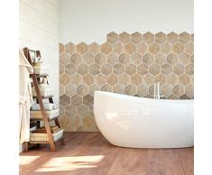 Sticker adhésifs carrelages Hexagones | Sticker Autocollant Carreaux de Ciment - Mosaïque mural salle de Bain Cuisine - Azulejos 15x13, 5cm - 28 Pièces Bois Patinée