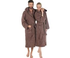 CelinaTex Montana Peignoir De Bain, Capuche, De Couleur Unie, Longue, Poches AppliquÃ©es, SurpiqÃºre, Femme, Homme, Unisexe, Pur Coton S Brune
