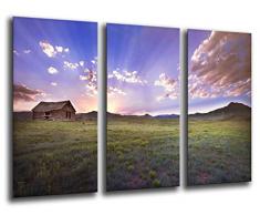 Tableau Moderne Photographique, Impression sur bois, Paysage Coucher de soleil sur Prairie, Nature, 97 x 62 cm, ref. 26073