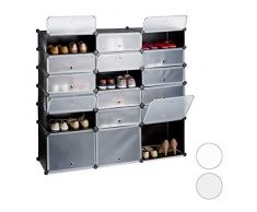 Relaxdays 10024524_46 Meuble Chaussures Plastique étagère 18 casiers système Plug-in Portes Rangement DIY HxlxP: 125x140x36 cm, Noir, 125, 5 x 140 x 36, 5 cm