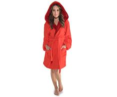 CelinaTex Miami Peignoir De Bain, Capuche, De Deux Couleurs, Court, Poches AppliquÃ©es, Femme, Microfibre, Laine Polaire de Corail S Rouge Corail/Bordeaux