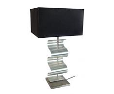 Tosel 62677 Lampe de Table - Tela, Pied Acier et Centre tôle, Abat-Jour PVC, E27, 100 W, Niquel/Noir