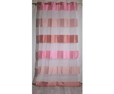 HomeMaison Voilage à Larges Rayures bayadères, Polyester, Rose, 260x140 cm