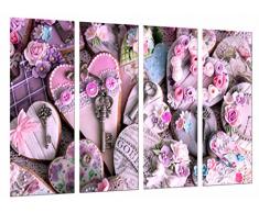 Tableau Moderne Photographique, Impression sur bois, DÃ©coration romantique, coeurs avec des fleurs, 131 x 62 cm, ref. 26719