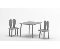 Ensemble Table et chaises Rectangle pour Enfant 3 pièces Bunny Gris