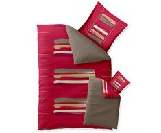 Aqua-Textil Trend Helina Linge de lit réversible Coton Rayures Rouge Gris Beige 155 x 220 cm