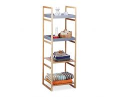 Relaxdays Étagère Salle de Bain Bambou 4 Niveaux Meuble sur Pieds en Bois Rangement Cuisine HLP 125,5x40x40 cm Gris