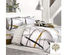 Appletree Leda-Parure de lit 100% Coton Gris et Ocre Double