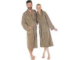 CelinaTex Oregon Peignoir De Bain Col ChÃ¢le De Couleur Unie Longue Poches AppliquÃ©es Surpiqure Femme Homme Unisexe Pur Coton XXXL Taupe