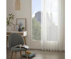 HomeMaison Voilage Fin Uni à Oeillets, Polyester, Blanc, 240x135 cm