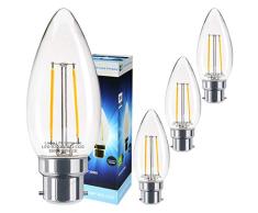 Long Life Lamp Company Verre Cog ampoule bougie à LED 2 W, 30 W de remplacement Applique murale à incandescence lumières â Blanc chaud, Lot de 4