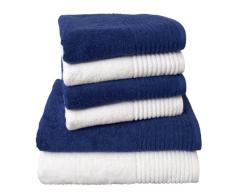 Dyckhoff 0410996450 Brilliant Ensemble de toilette avec 4 essuie-mains 50 x 100 cm et 2 serviettes de bain 70 x 140 cm Blanc/bleu
