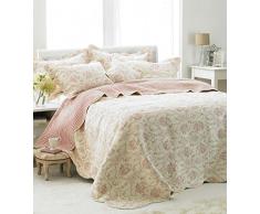 Etoille Lit King Size Couvre-lit légèrement brodé avec Motif Floral, 260 x 260 cm â Crème/Rose