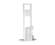 Relaxdays 10020929 Ensemble Toilettes Porte Brosse WC Sur Pied Distributeur de Papier SDB Bambou 82x36x21cm, Blanc, 36 x 21 x 82 cm