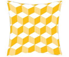Douceur de France Coussin ImprimÃ© Cube Jaune, Polyester, 40x40x15 cm