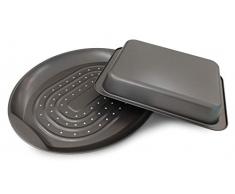 Guardini 00506SET1 Set, 1 Plat Ã Four 22x28cm + 1 Plaque PerforÃ©e puor Frites 39x34cm, Acier avec RevÃªtement Anti-AdhÃ©rent, Couleur Gris