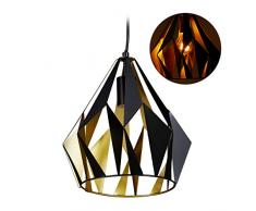 Relaxdays 10028401 lampe Ã suspension, retro, design barreaux, style industriel forme de diamant, E27 pour salon 140 x 27 cm,noir, mÃ©tal, plastique, 140 x 27 x 27 cm