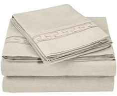 Qualité supérieure Ultra Doux Poids léger résistant aux Rides de lit avec Broderie Regal dans Un Coffret Cadeau, 100% Microfibre brossé, Marron Clair, Californie King Size, 4 pièces