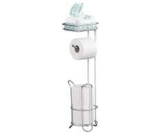 iDesign porte papier toilette avec espace pour rouleaux de rechange, distributeur papier toilette sur pied en métal, dérouleur papier WC pour 3 rouleaux, argenté